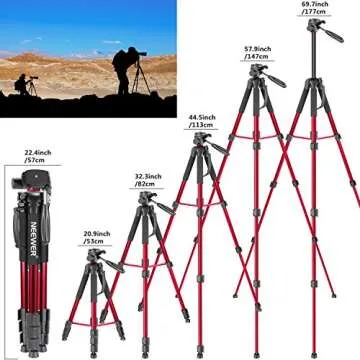NEEWER Portable Aluminum Alloy Camera 2 in 1 Tripod Monopod Max. 70"/177cm with 3 Way Swivel Pan Head and Carrying Bag for DSLR, DV Video Camcorder (SAB264, Red)