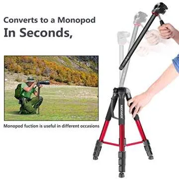 NEEWER Portable Aluminum Alloy Camera 2 in 1 Tripod Monopod Max. 70"/177cm with 3 Way Swivel Pan Head and Carrying Bag for DSLR, DV Video Camcorder (SAB264, Red)