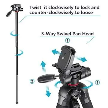 NEEWER Portable Aluminum Alloy Camera 2 in 1 Tripod Monopod Max. 70"/177cm with 3 Way Swivel Pan Head and Carrying Bag for DSLR, DV Video Camcorder (SAB264, Red)