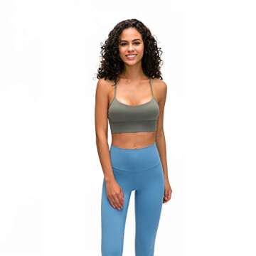 Sling Sexy Longline Strappy Padded Green Sports Bra for Women, Light Support Y Racer Back Yoga Bra Crop Tank Top