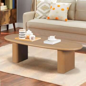 KEVINSPACE 51" Coffee Table Mid Century Modern Tea Table for Living Room Center Minimalist Display Coffee Table Oval Table Coffee Tables Farmhouse Accent Center Sofa Rustic Table Small Space Natural