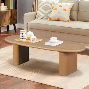KEVINSPACE 51" Coffee Table Mid Century Modern Tea Table for Living Room Center Minimalist Display Coffee Table Oval Table Coffee Tables Farmhouse Accent Center Sofa Rustic Table Small Space Natural
