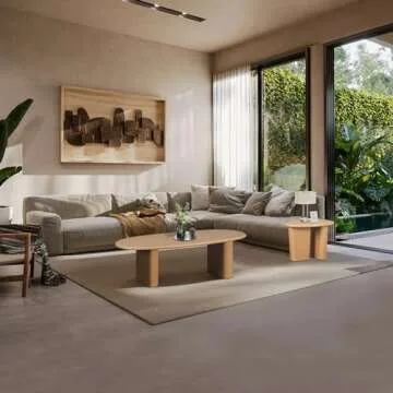 KEVINSPACE 51" Coffee Table Mid Century Modern Tea Table for Living Room Center Minimalist Display Coffee Table Oval Table Coffee Tables Farmhouse Accent Center Sofa Rustic Table Small Space Natural