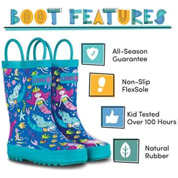 Lone Cone Elementary Collection - Premium Natural Rubber Rain Boots with Matte Finish for Toddlers and Kids