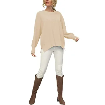 Oversized Crewneck Batwing Pullover Sweater for Women