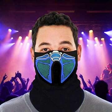 LED Music Mask Sound Activated Light Up Mask for Rave Music Dance Parties
