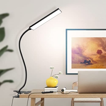 Vansuny Clip on Light LED Desk Lamp - 3 Color Modes, 11 Brightness Levels, USB Powered 5W Flex Neck