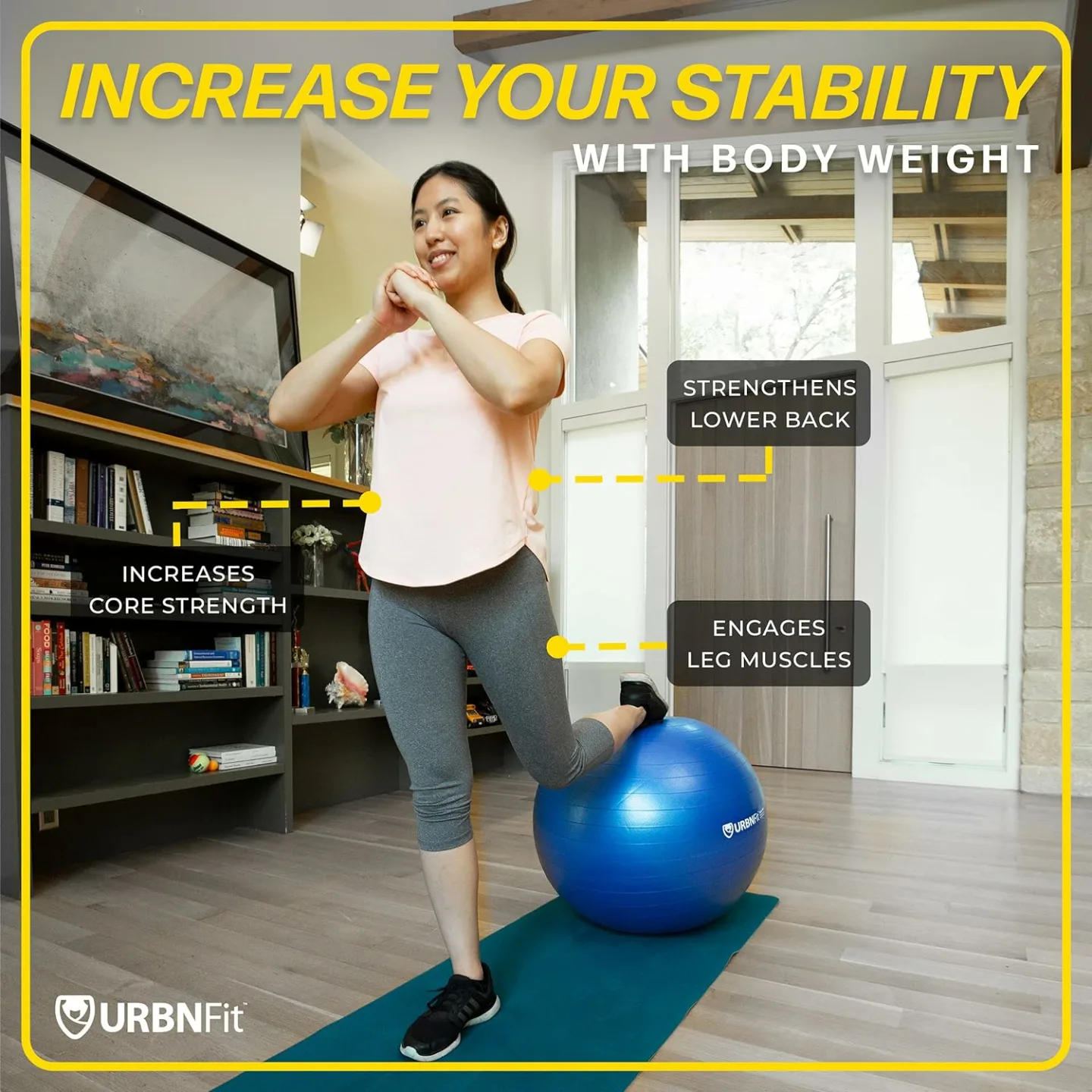 URBNFit Anti-Burst Yoga Ball with Quick Pump
