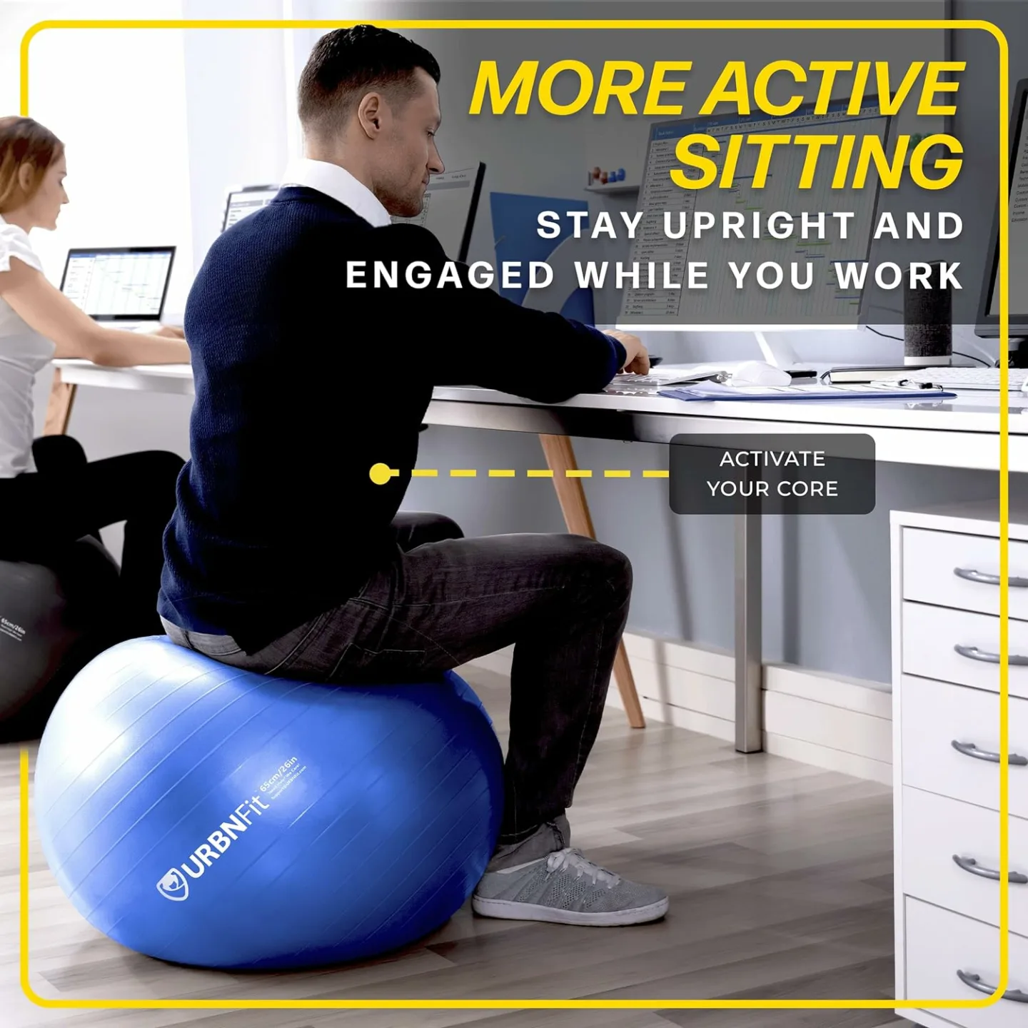 URBNFit Anti-Burst Yoga Ball with Quick Pump