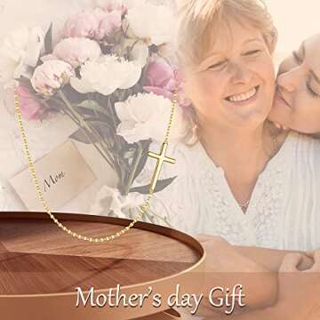 EVER FAITH 14K Gold 925 Sterling Silver Simple Classic Small Sideways Cross Necklace Birthday/Mothers Day/Valentines/Christmas Jewelry Gift for Women