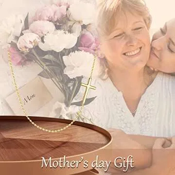 EVER FAITH 14K Gold 925 Sterling Silver Simple Classic Small Sideways Cross Necklace Birthday/Mothers Day/Valentines/Christmas Jewelry Gift for Women