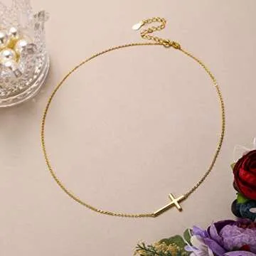EVER FAITH 14K Gold 925 Sterling Silver Simple Classic Small Sideways Cross Necklace Birthday/Mothers Day/Valentines/Christmas Jewelry Gift for Women