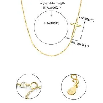 EVER FAITH 14K Gold 925 Sterling Silver Simple Classic Small Sideways Cross Necklace Birthday/Mothers Day/Valentines/Christmas Jewelry Gift for Women