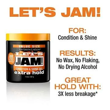SoftSheen-Carson Let's Jam! Shining and Conditioning Hair Gel by Dark and Lovely, Extra Hold, All Hair Types, Styling Gel Great for Braiding, Twisting & Smooth Edges, Extra Hold, 14 oz