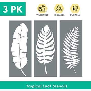 Leaf Stencils (3 Designs), Large Tropical Leaves Templates for Painting Floor/Wall/Tile/Furniture/Fa...