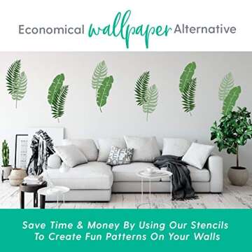 Leaf Stencils (3 Designs), Large Tropical Leaves Templates for Painting Floor/Wall/Tile/Furniture/Fabric/Wood, Each 14.5” x 5.85”, Strong & Reusable, DIY Crafts, Made in America by Small Business