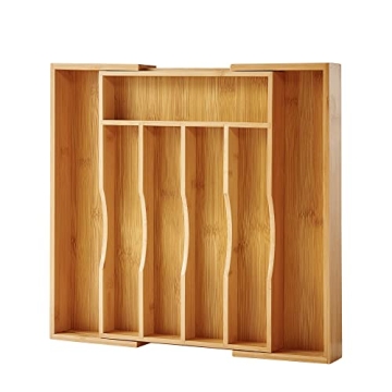 Oridom Bamboo Drawer Organizer for Kitchen Utensils