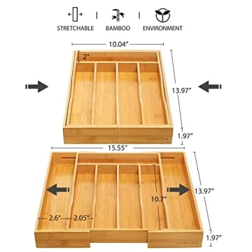 Oridom Bamboo Drawer Organizer for Kitchen Utensils