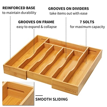 Oridom Bamboo Drawer Organizer for Kitchen Utensils