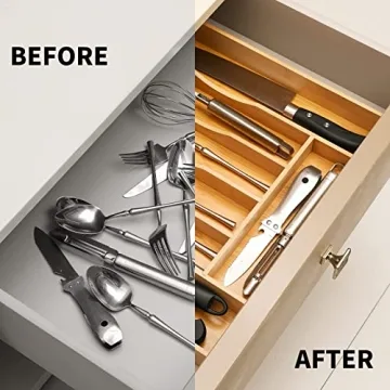 Oridom Bamboo Drawer Organizer for Kitchen Utensils