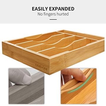Oridom Bamboo Drawer Organizer for Kitchen Utensils