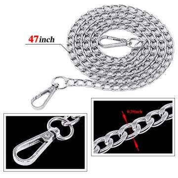 Swpeet 3Pcs Sliver Luxury Fashion 47 Inche Replacement Flat Chain Strap with Buckles Set, Perfect fo...