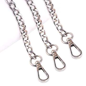 Swpeet 3Pcs Sliver Luxury Fashion 47 Inche Replacement Flat Chain Strap with Buckles Set, Perfect for DIY Metal Shoulder Cross Body Bag Hand Bag Purse Replacement