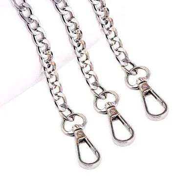 Swpeet 3Pcs Sliver Luxury Fashion 47 Inche Replacement Flat Chain Strap with Buckles Set, Perfect for DIY Metal Shoulder Cross Body Bag Hand Bag Purse Replacement