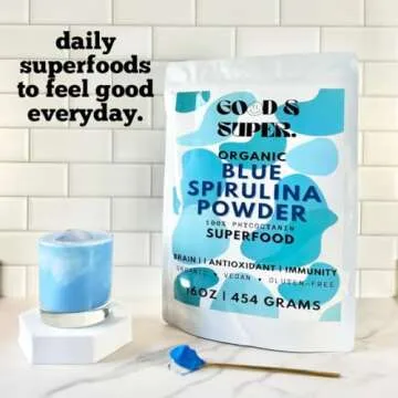 Organic Blue Spirulina Powder - Bulk 1 Pound Pack, 100% Phycocyanin, Pure Superfood from Blue Algae - for Natural Food Coloring, Smoothies & Protein Drinks, Vegan - Pure Water Extracted