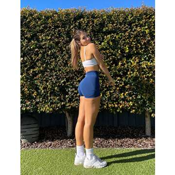 CELER Womens Workout Shorts Seamless Scrunch Butt Gym Shorts High Waisted Yoga Athletic Booty Shorts, Dark Blue M