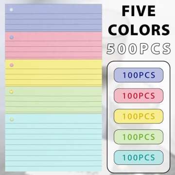 500PCS Colored Index Cards, 3x5 Inches Flash Cards with Ring, Lined on Both Side Notecards Ruled Stu...