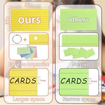 500PCS Colored Index Cards, 3x5 Inches Flash Cards with Ring, Lined on Both Side Notecards Ruled Study Card Flashcards Heavy Note Cards for Studying, Learning, School, College