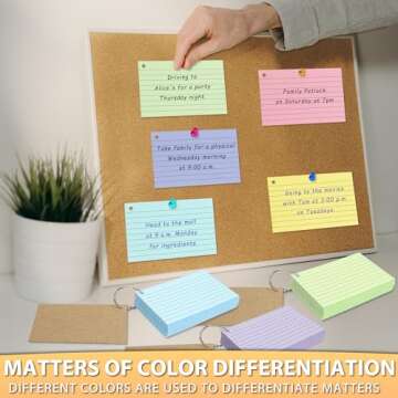 500PCS Colored Index Cards, 3x5 Inches Flash Cards with Ring, Lined on Both Side Notecards Ruled Study Card Flashcards Heavy Note Cards for Studying, Learning, School, College