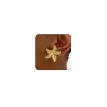 Starfish Earrings Gold Seashell Earrings Beach Earrings for Women Puka Cowrie Shell Earrings Ocean J...