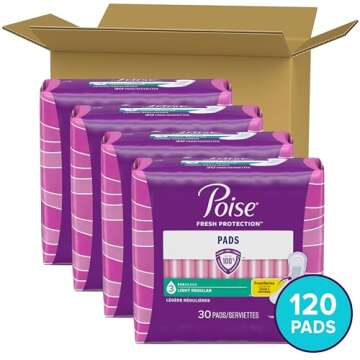 Poise Incontinence Pads for Women, 120 Count - 3 Drop Light Absorbency, Regular Length
