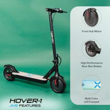 Hover-1 Jive Electric Folding Scooter 16 MPH, 8 Mile Range, 5HR Charge, LCD Display, 8.5 Inch High Grip Tires, 264 LB Max Weight, Cert Tested, for Kids, Teens, Adults