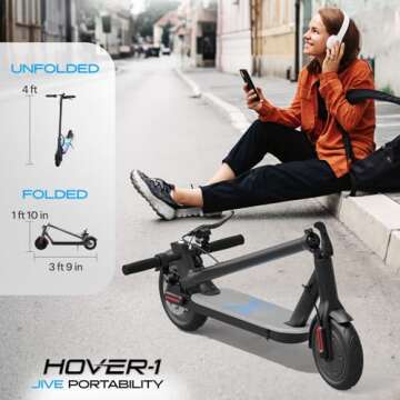 Hover-1 Jive Electric Folding Scooter 16 MPH, 8 Mile Range, 5HR Charge, LCD Display, 8.5 Inch High Grip Tires, 264 LB Max Weight, Cert Tested, for Kids, Teens, Adults