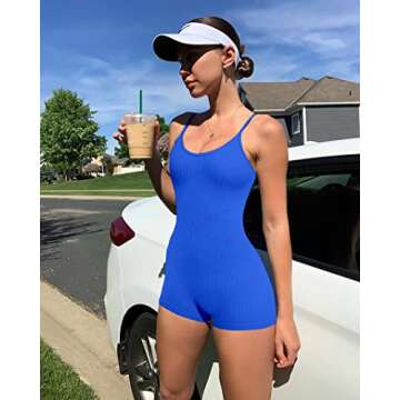 YIOIOIO Women Workout Seamless Jumpsuit Yoga Ribbed Bodycon One Piece Spaghetti Strap Shorts Romper