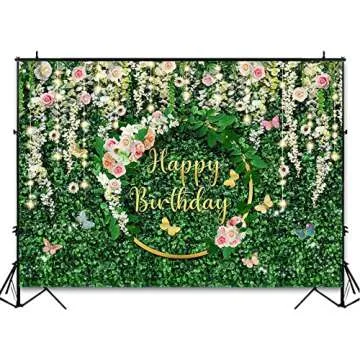 Avezano Greenery Birthday Backdrop Jungle Safari Grassland Birthday Party Decorations Green Leaves Floral Wall Women Girls Photoshoot Background Banner Supplies (7x5ft)