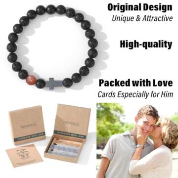 THEMEROL Baptism Gifts for Boys Black Cross Bracelet