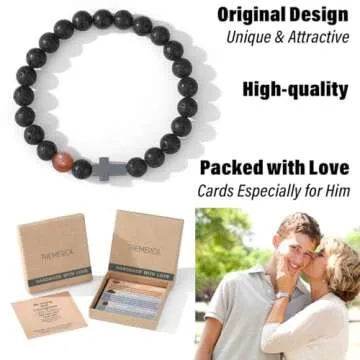 THEMEROL Baptism Gifts for Boys Black Cross Bracelet