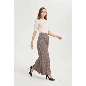 Tronjori Women High Waist Casual Wide Leg Long Palazzo Pants Trousers Regular Size(M, Multi Check)