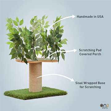 On2 Pets 2ft Interchangeable Leaves Kitty Tree with Scratching Post, Cat Activity Condo Made in USA ...