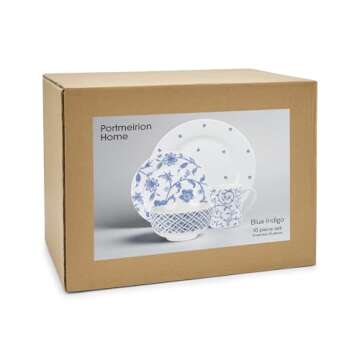Portmeirion Home Blue Indigo Dinnerware Set | 16 Piece Dish Set with Blue and White Floral Design | Service for 4 | Made from Porcelain | Microwave and Dishwasher Safe