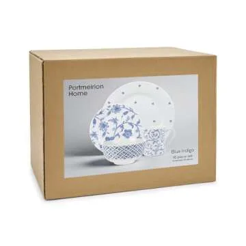 Portmeirion Home Blue Indigo Dinnerware Set | 16 Piece Dish Set with Blue and White Floral Design | Service for 4 | Made from Porcelain | Microwave and Dishwasher Safe