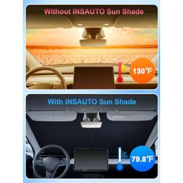 INSAUTO Windshield Sun Shade - Perfect Fit for Tesla Model Y/3 2016-2025 with Upgraded Protection