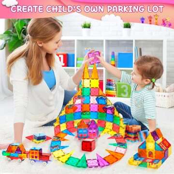 Lotmey Magnetic Tiles Building Blocks, 108 PCS Magnetic Blocks Buliding Tiles Set, Magnetic Building Blocks with 2 Cars, Preschool Educational Magnetic Toys Stem Toys for Kids 3, 4-8