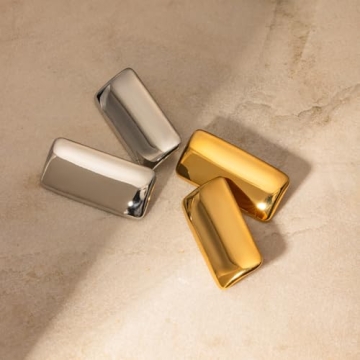 CETVLY Chunky Rectangle Gold Plated Earrings for Women