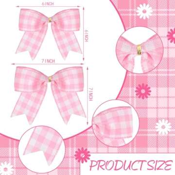 WILLBOND 12 Pieces Buffalo Plaid Bows Decorative Bows for Wreaths for Easter, Saint Patrick's Day Tree Party Indoor Outdoor Home Decoration(Pink and White, 6 x 6 Inch)