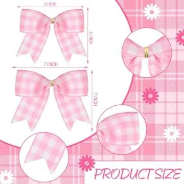 WILLBOND 12 Pieces Buffalo Plaid Bows Decorative Bows for Wreaths for Easter, Saint Patrick's Day Tree Party Indoor Outdoor Home Decoration(Pink and White, 6 x 6 Inch)